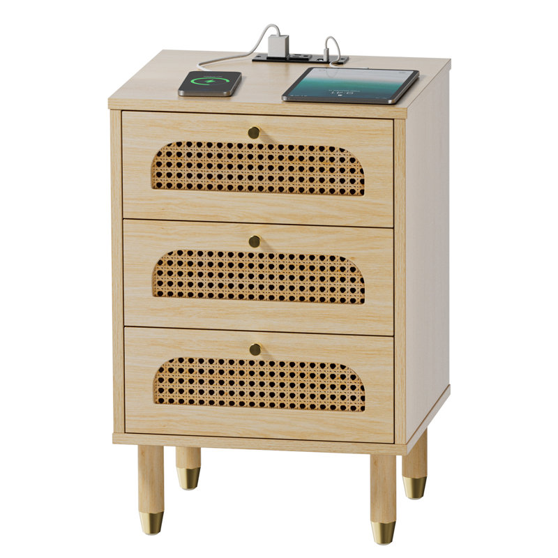 40cm W Manufactured Wood Bedside Table, Oak