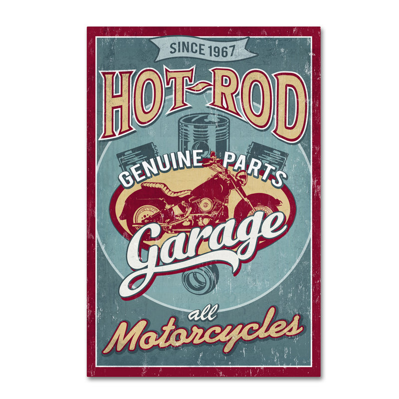 « motocyclette », affiche rétro sur toile tendue, H 32 po x l 22 po x P 2 po
