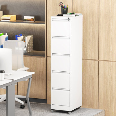 5 Drawer Metal Vertical File Cabinet With Lock On Wheels For Home Office,Heavy Duty Metal Storage Cabinet For A4/Letter/Legal Size Files, 17.71"D*15.16"W*64.17"H