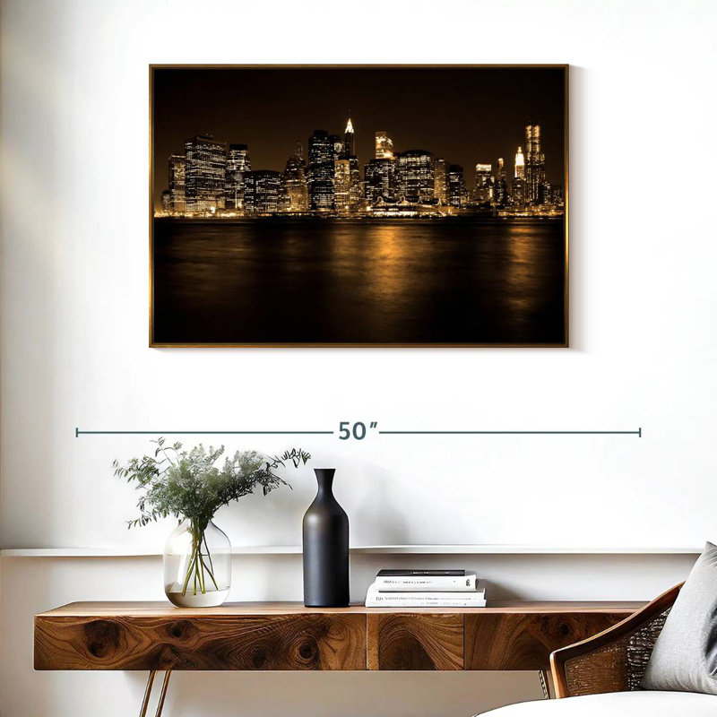 Manhattan, New York, 37 po x 25 po, Cadre flottant doré
