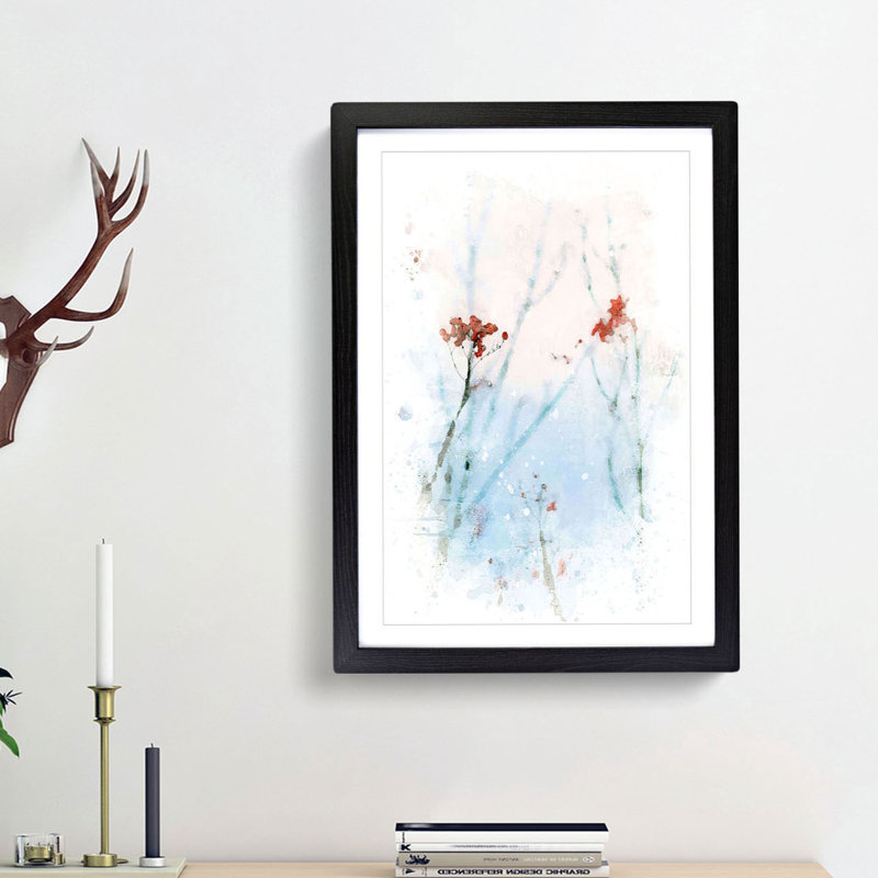 Branches of Red Berries in Abstract - Picture Frame Painting Print, Black Framed, 36cm H x 27cm W x 2cm D