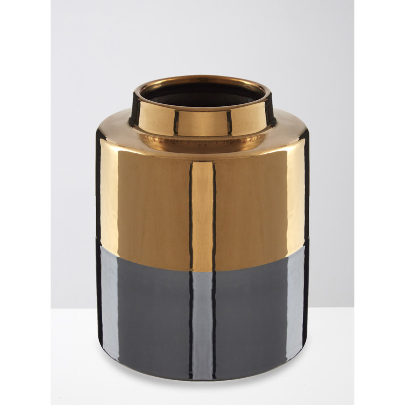 Ahmed Ceramic Table Vase, 20cm H x 18cm W x 18cm D, Grey/Gold