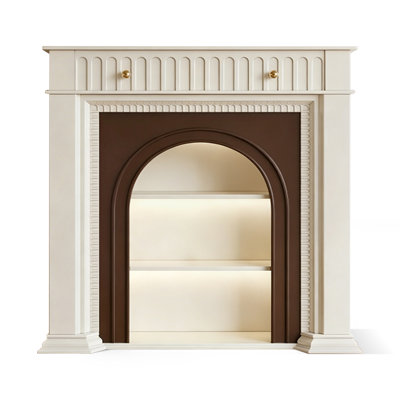 Beige Solid Wood Freestanding Fireplace
