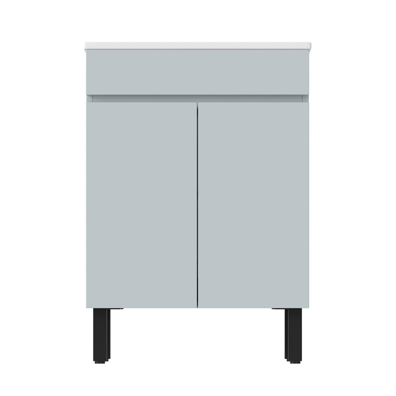  24" Bathroom Vanity With Ceramic Sink, Gray