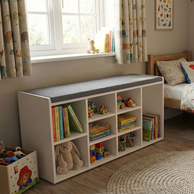 9 Pair Shoe Storage Bench, White/Light Grey