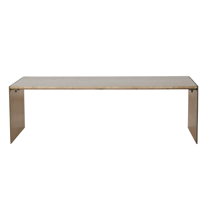 Keven Travertine Coffee Table, Natural and Brass