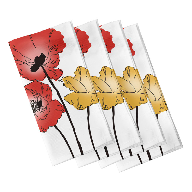 Ensemble de serviettes 4 pièces Poppies, Rouge / Orange