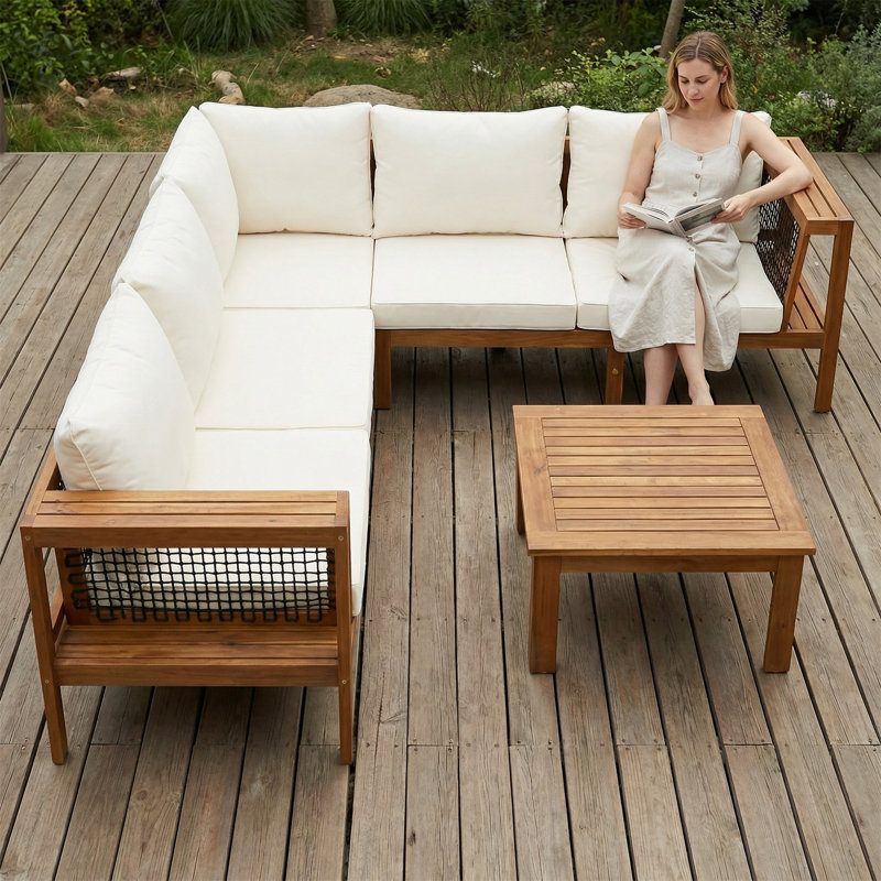 Ensemble de canapé d'extérieur 4 pièces, ensemble de mobilier de patio en forme de L avec table basse, ensemble de salon d'extérieur avec coussins gris et tables d'appoint