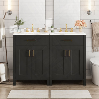 Meuble-lavabo moderne avec lavabo en céramique et plusieurs rangements