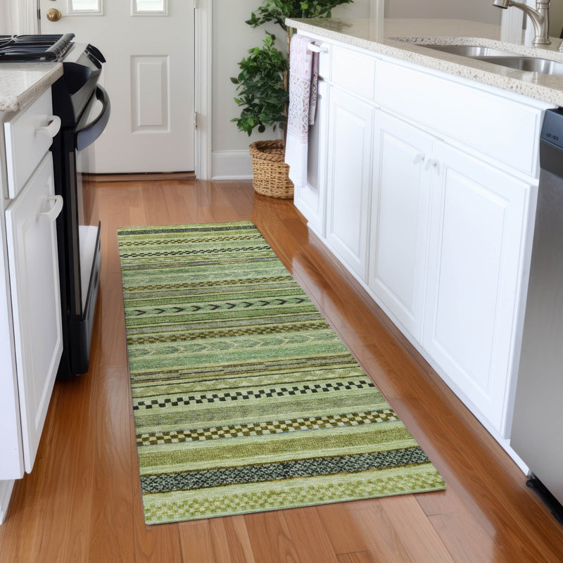 Machine Washable Indoor/Outdoor Claudian ACN1625 Aloe Rug, Runner 2'3" x 7'6"