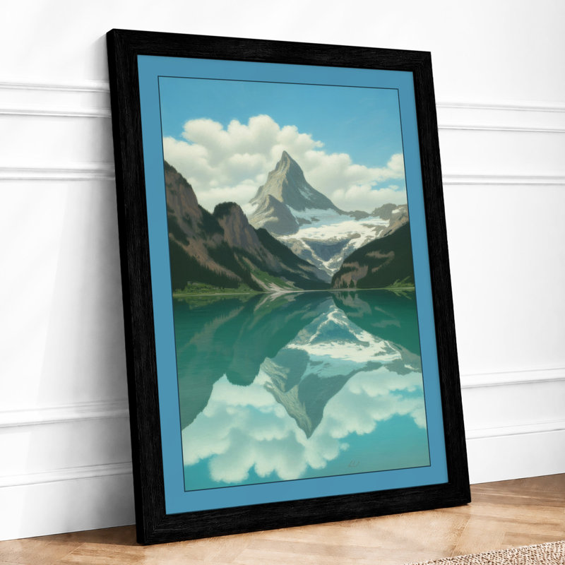 Mountain at Sunrise Scandinavian - Framed Print, Black, A3 - 42.0 x 29.7 cm