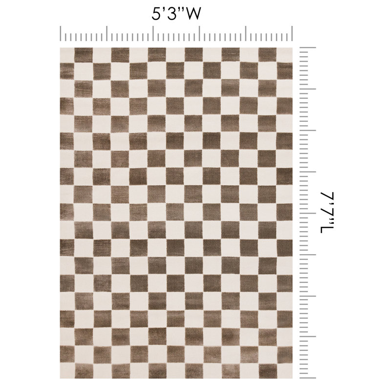 Tapis d'intérieur à carreaux brun Marshay, Rectangle 5 pi 3 po x 7 pi 7 po