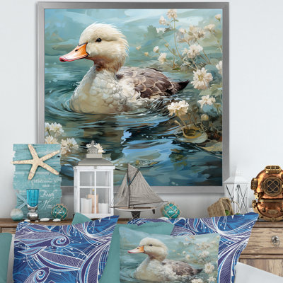 Emerald Duck Floral Pond Reflections II - Duck Animal Wall Art