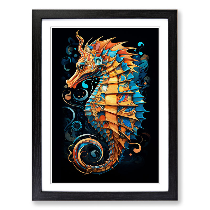 Seahorse Geometric - Framed Print, Black , 34cm H x 25cm W x 2cm D