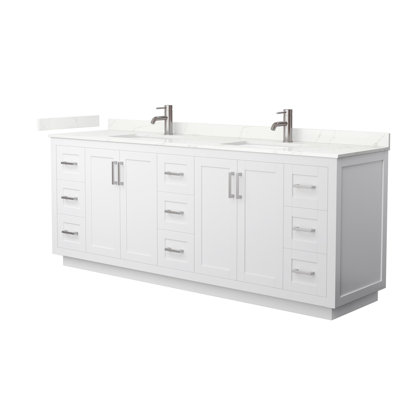 Meuble-lavabo double autoportant de 84 po avec plateau en quartz Miranda