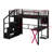 Full Size Metal Loft Bed With Built-In Work Station, Wardrobe, Storage Staircase And LED