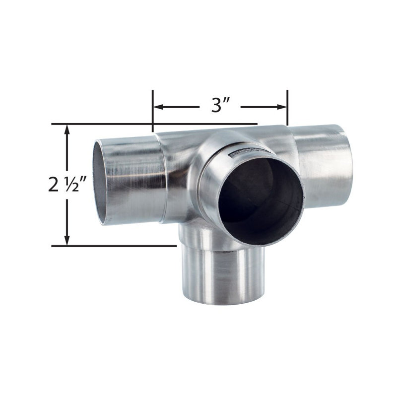 H 2-1 / 2 po x l 3 po en acier inoxydable poli encastré 90 degrés avec coude chromé poli pour barre de 2 pouces