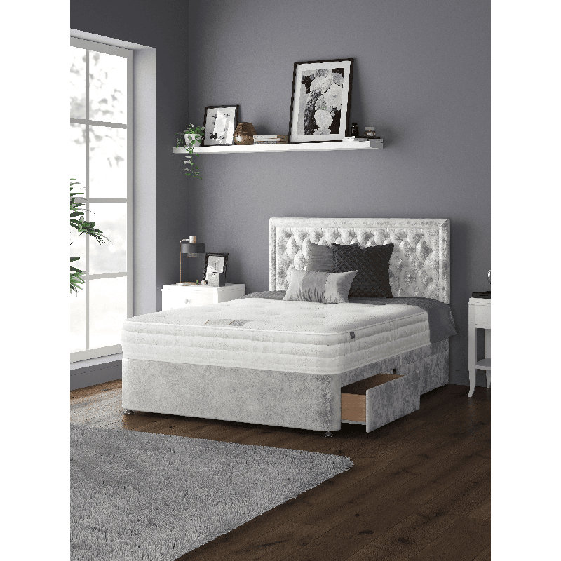 Fan Divan Bed Base, 2 Right Drawers, Silver, Single (3')