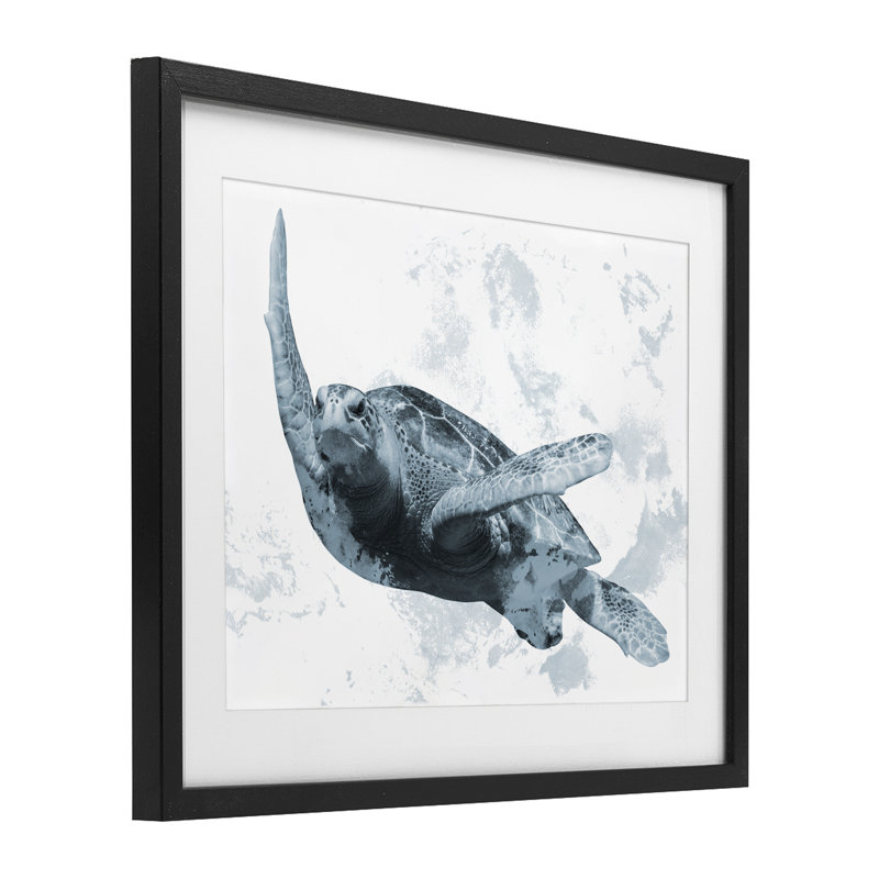 Portrait de tortue patinée, reproduction sous verre, conception de Marcus Prime, H 13 po x l 16 po, Cadre noir minuit