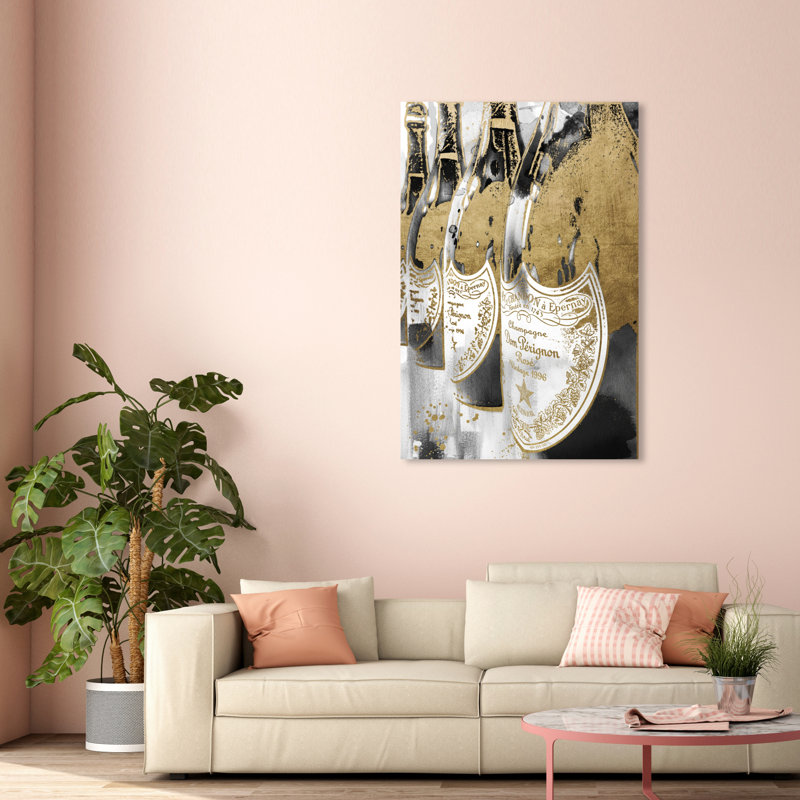«Drinks and Spirits Golden Champagne Feast Glam», impression, H 54 po x l 36 po