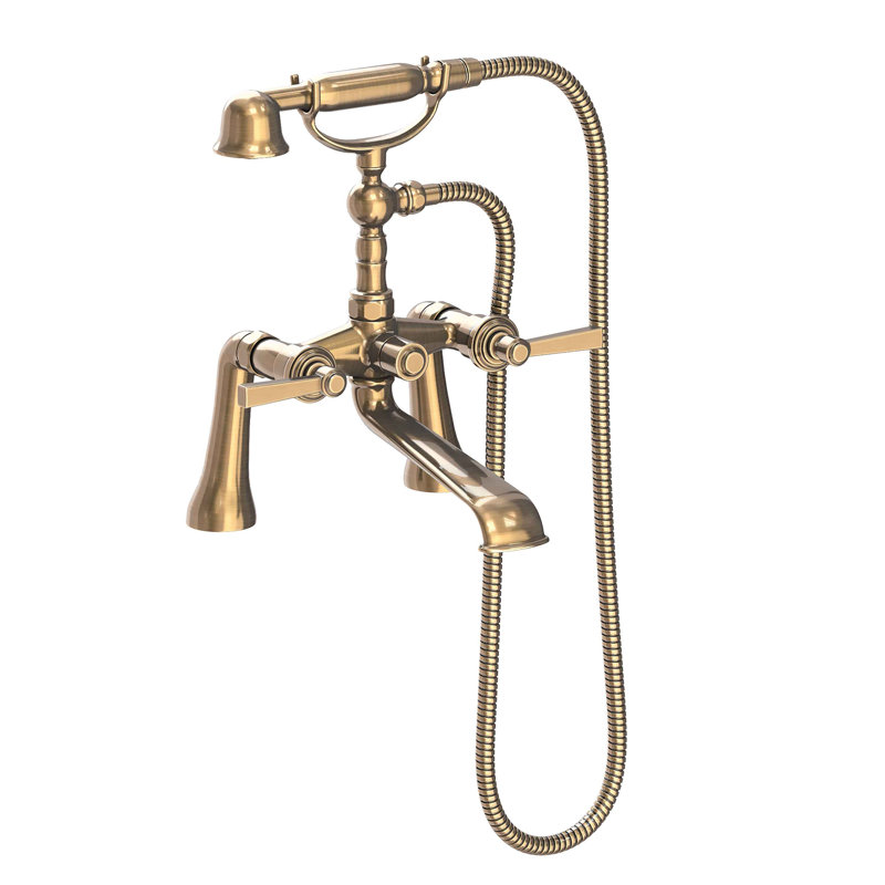 Miro Deck Mount Exposed Tub & Hand Shower Set, Antique Brass, Lever Handle