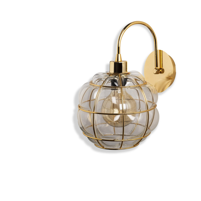Metal Body Glass Cap Armed Wall Sconce, Gold