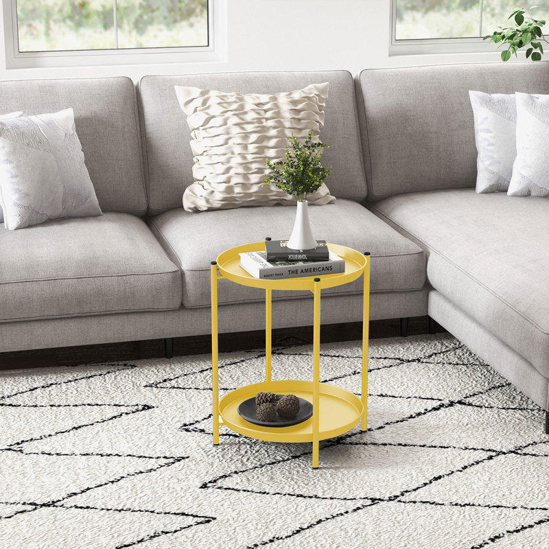 Eucleides Steel Tray Top End Table, Yellow