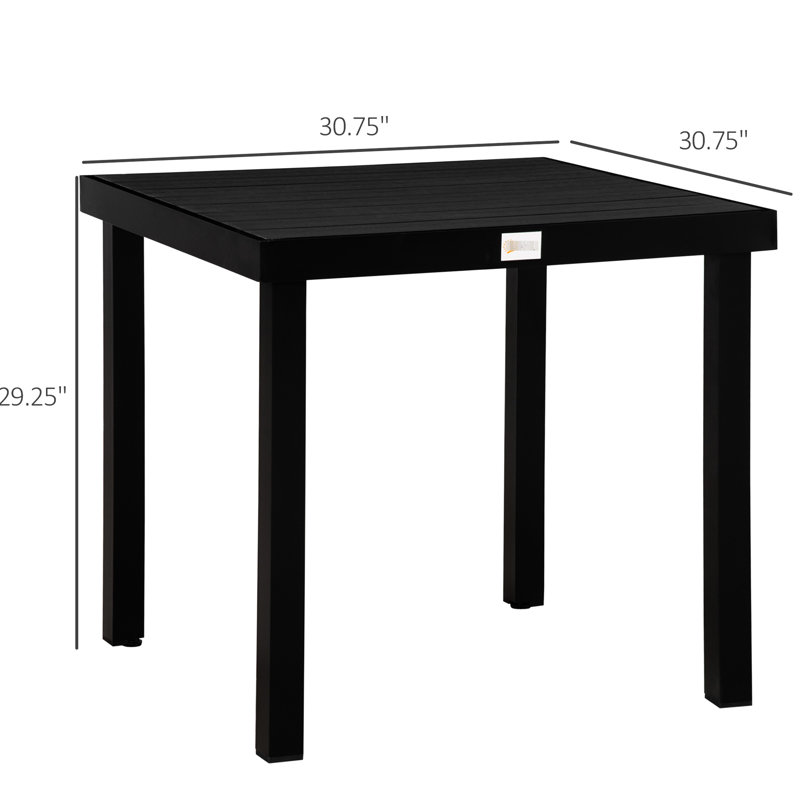 4 Square Outdoor Table - Black , Waterproof, Strong Aluminum Legs For Garden Lawn Square, 4 Person, Waterproof Wood Grain,