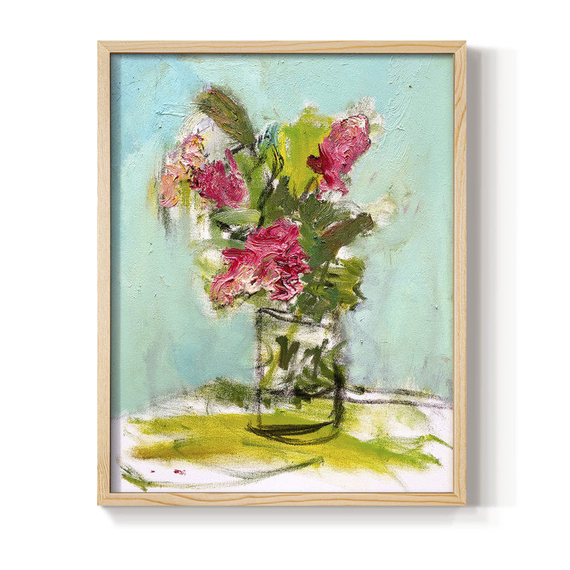 Turquoise Lilly, reproduction encadrée - bois massif, Naturel, H 11 po x l 9 po