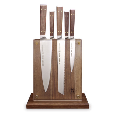 Schmidt Brothers Cutlery Walnut & Brass 6 Piece Knife Block Set