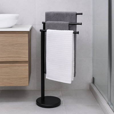 Freestanding 3-Arm Towel Rack in Black Steel