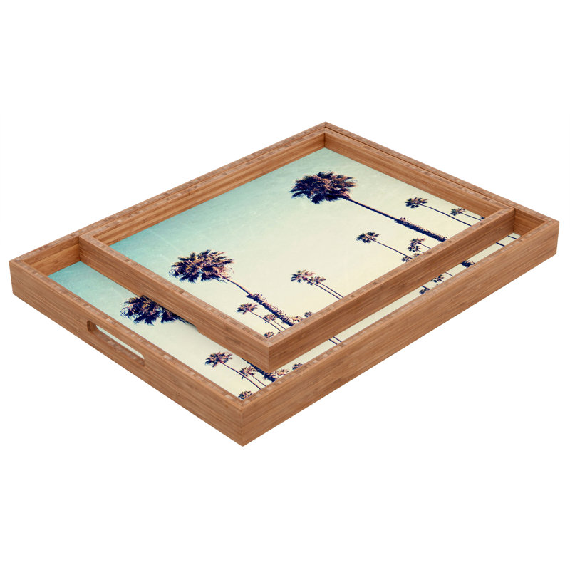 Plateau de table repose-pieds/café california palmiers, H 1,75 po x l 18 po x P 14 po