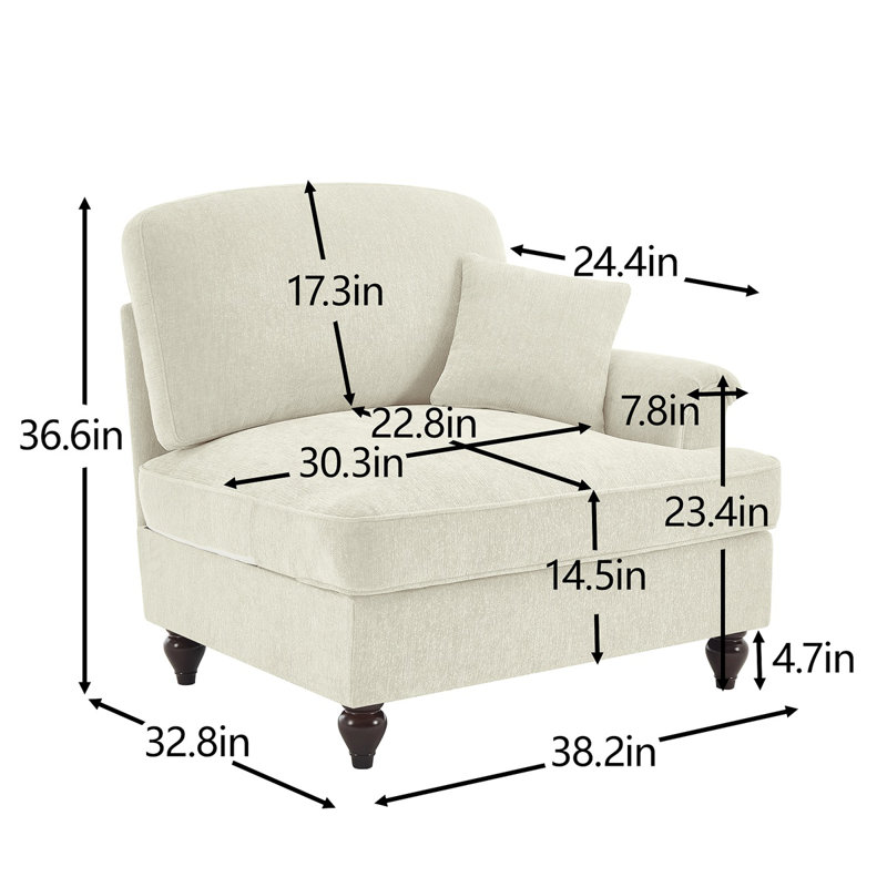 Canapé en chenille avec 1 coussin, Beige / Blanc