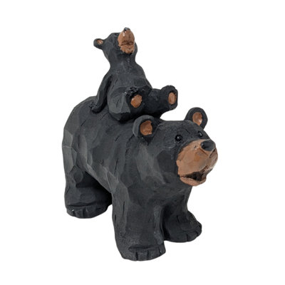 Resin Bear Figurine With Cub Woodland Tabletop Sculpture For Rustic Cabin Decor