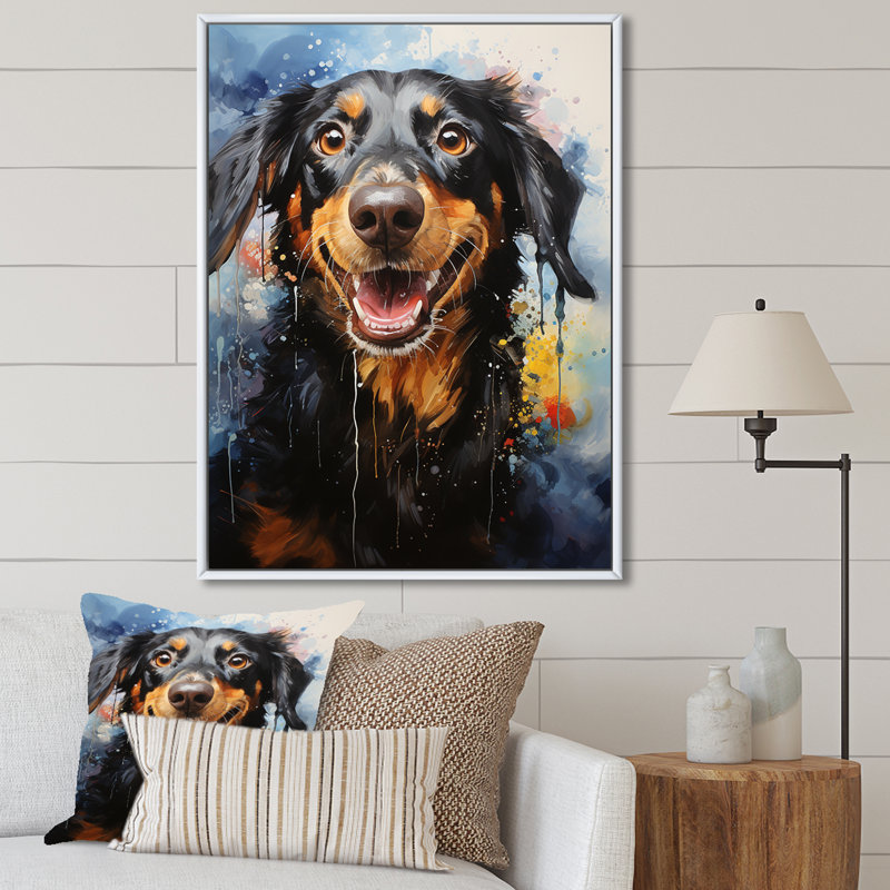 Teckel délice sur toile, Cadre flottant blanc, H 32 po x l 16 po x P 1 po