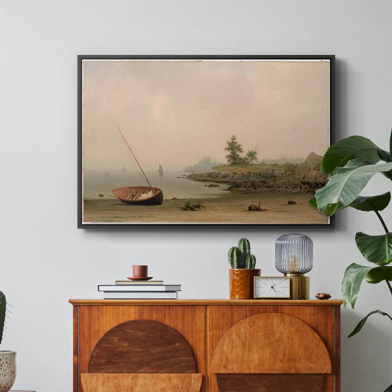 Le bateau échoué, 1863 - Martin Johnson, toile tendue avec châssis Heade, 24 po x 36 po, Noyer