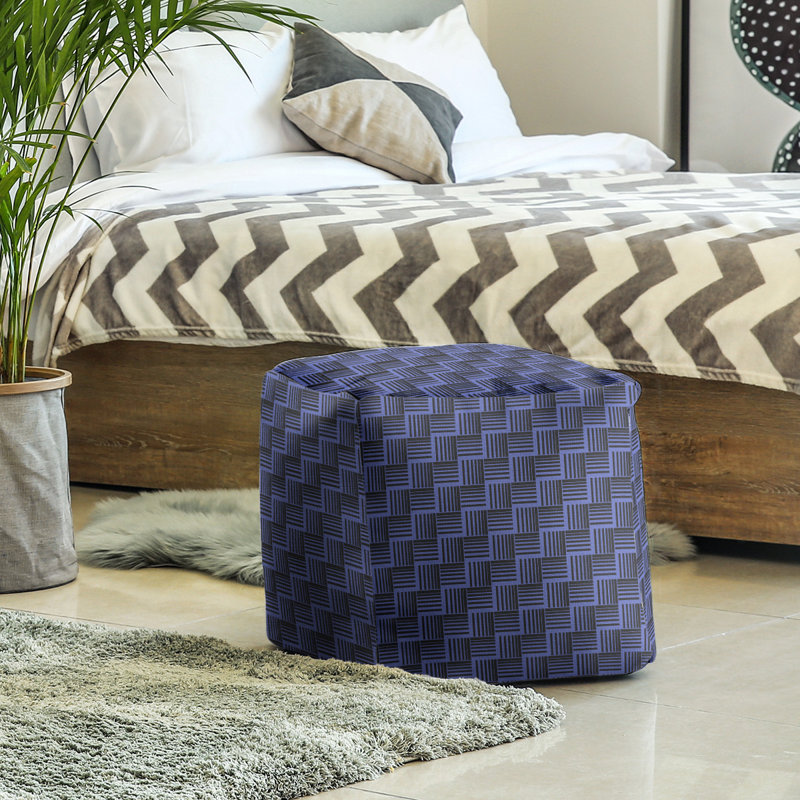Repose-pieds cubique à rayures classic basketweave, Noir / bleu