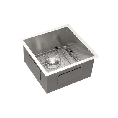 Évier de cuisine encastré de 13 pouces - acier inoxydable, 9 profondeurs, surface facile à nettoyer, avec grille de vaisselle en acier 15 po x 9 po 304, coussin d'insonorisation, bonde et pinces d'installation