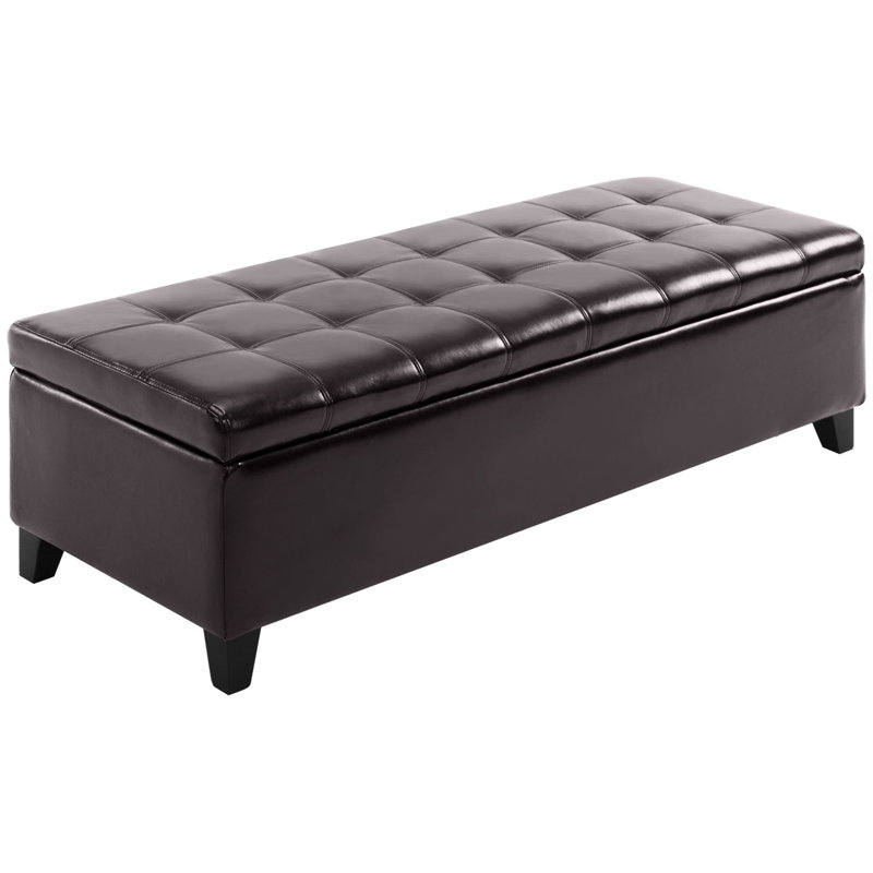 Banc de rangement 51 po brun foncé en similicuir avec zone fonctionnelle, pour le salon et le banc d'entrée, intérieur confortable