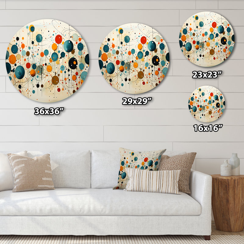 Vert beige rétro Mid-Century abstrait IV - Abstrait rond en métal, H 36 po x l 36 po