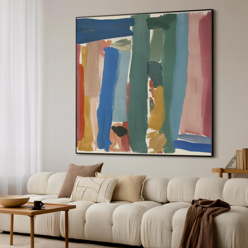 Extra Large Wall Art Fabric Print - Colorful Abstract Modern Vertical Stripes Illustration Artwork Decor for Living Room or Bedroom - "Frame Assembly Required (Unfinished Frame)"