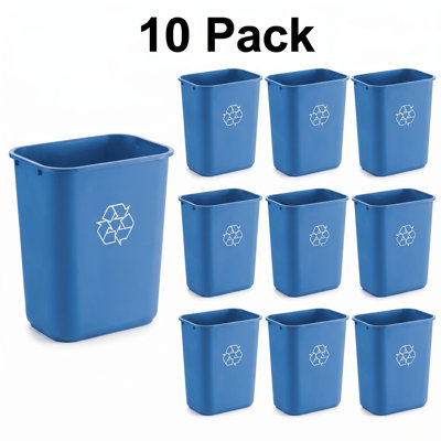 7 Gallon Blue Rectangular Commercial Recycling Wastebasket | Set of 10