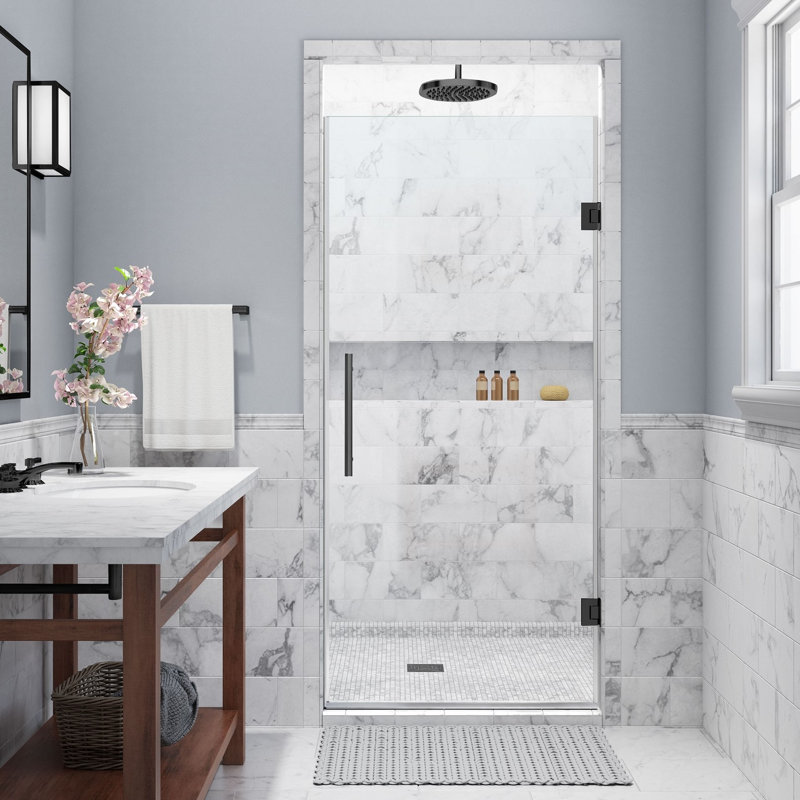 Kinkade 25.75" - 26.25" W x 72" H Hinged Frameless Shower Door, Oil Rubbed Bronze