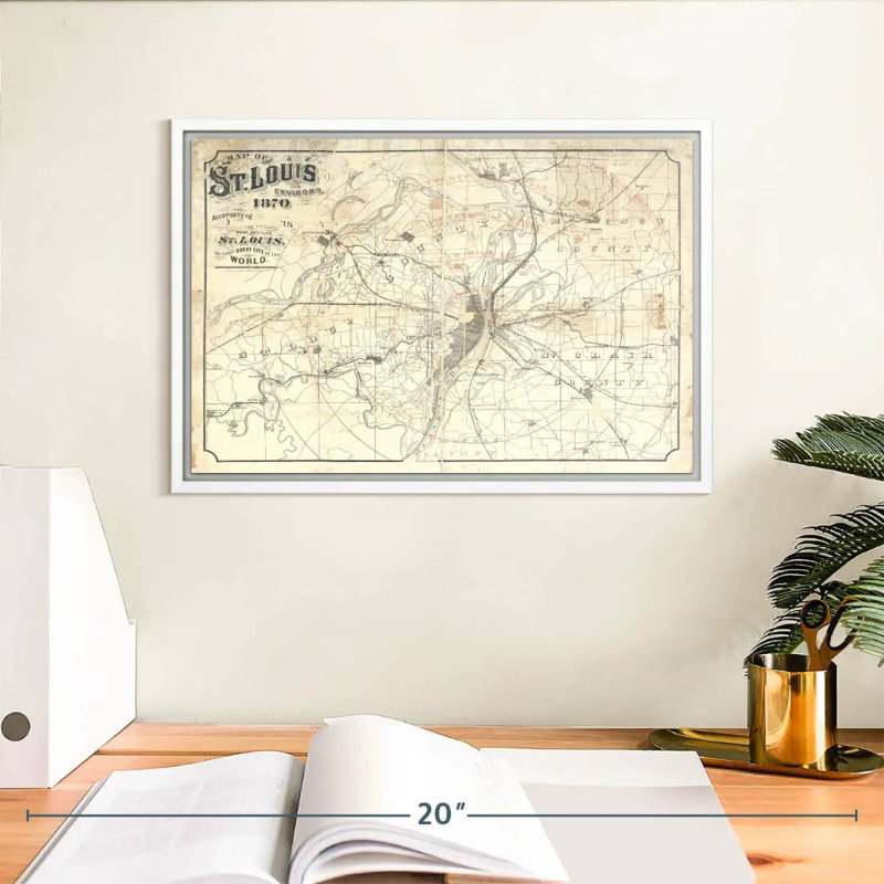 Carte rétro de St Louis II, 13 po x 9 po, Cadre flottant blanc