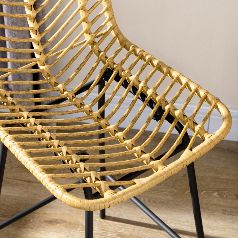 Rattan Bar Stools Set Of 4, 26" Counter Height Barstools, Boho Kitchen Island Stools With Breathable Wicker Seat And Back