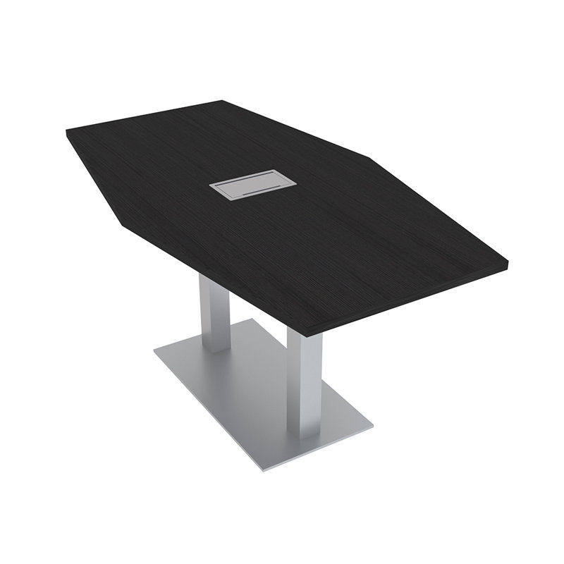 Table de conférence hexagonale avec alimentation et données, L 60 po x l 36 po, Cyprès noir, Argent argent
