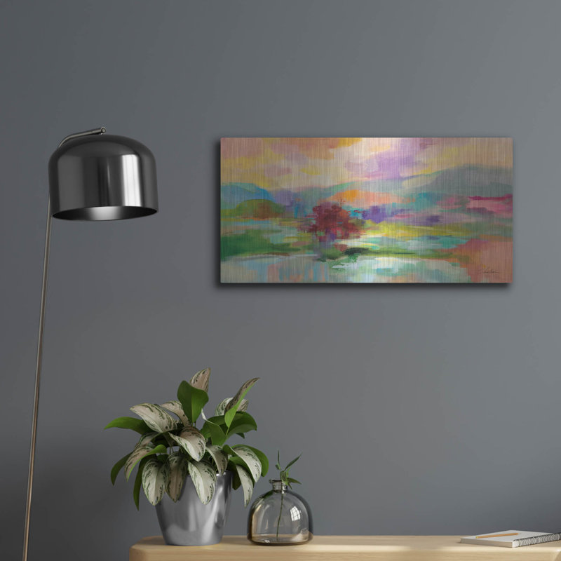  «Sunset Lake Hues» par Silvia Vassileva, art mural en métal, H 12 po x l 24 po