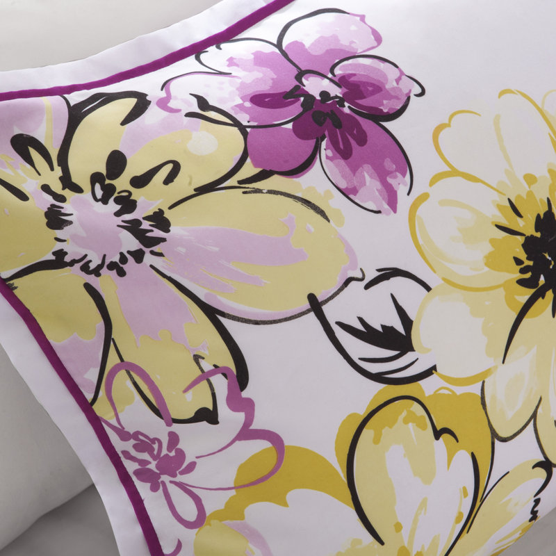Ensemble d'édredon à motif floral Olivia, sarcelle, Édredon simple / simple TG, 1 taie décorative et