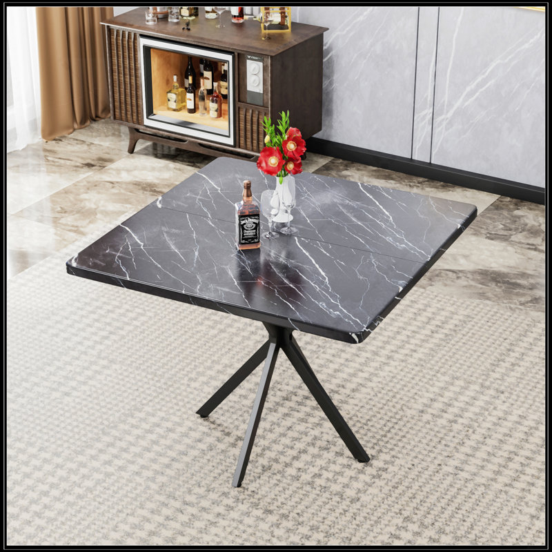 Table de salle à manger carrée, Noir, Marbre