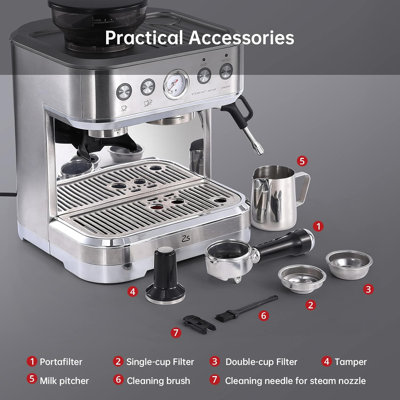 Coffee Machine, All-in-one Espresso Machine With Grinder Latte Cappuccino 15 Bar Italian Pump 2.3 L Water Tank